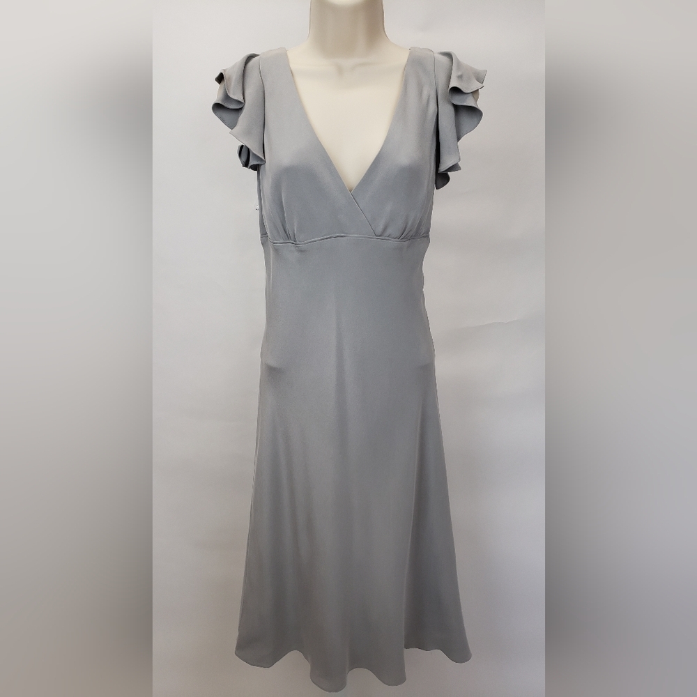 J CREW Gray Flutter Sleeve Deep V-neck Silk Dress Size 14
